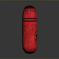 Red Cylindrical Decorative Lighting Fixture With Black Horizontal Stripes And Textured Fabric Surface