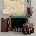 Vintage Adventure Decorative Ornament Set With Green Canvas Case Brown Leather Backpack And Map