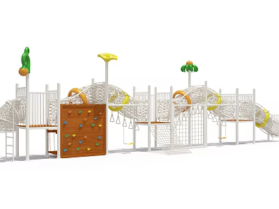 Kindergarten Outdoor Playground With Climbing Net Slide Rock Wall And Swings 3d model