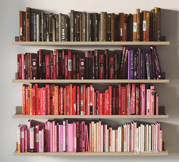 Colorful Books Magazines On Multiple Wooden Shelves Displaying Varied Colors 3d model 