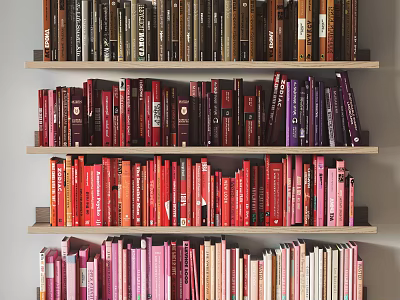 Colorful Books Magazines On Multiple Wooden Shelves Displaying Varied Colors 3d model