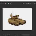 Desert Colored Armored Tank With Cannon Antennas Tracks Under Blue Sky White Clouds