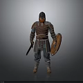 Medieval Warrior Red Brown Armor With Helmet Sword And Decorative Shield 3d model