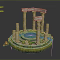 Classical Architecture Model With Circular Platform Central Blue Pool And Decorative Columns