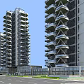 Multiple High Rise Residential Buildings in Green Environment With Surrounding Roads and Plaza