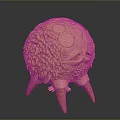 Wooden Mythical Creature Sculpture With Spherical Scaly Textured Surface Circular Protrusions Eye And Spiked Legs