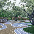 Modern Garden Landscape Design With Curved Pathways Lush Trees And Green Lawns