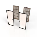 Wooden Lattice And White Panel Doors With Black Frames And Handles 3d model