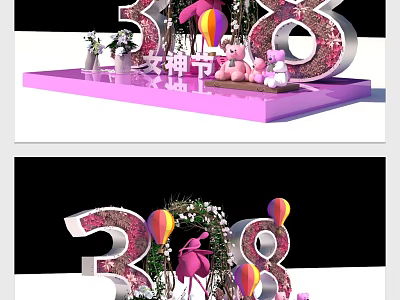 38 Goddess Day Decorative Scene With Floral 38 Number Balloons And Pink Platform 3d model