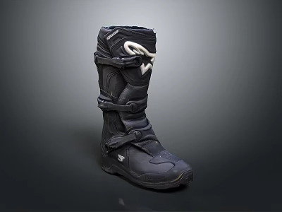 Black Motorcycle Boots With Multiple Straps And Protective Thick Sole Design 3d model