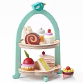 Wooden Toy Tea Set With Three Tiered Dessert Stand Teapot And Cups
