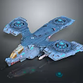 Futuristic Blue Spaceship Model with Circular Engines Transparent Cockpit Complex Structure and Lighting Effects 3d model