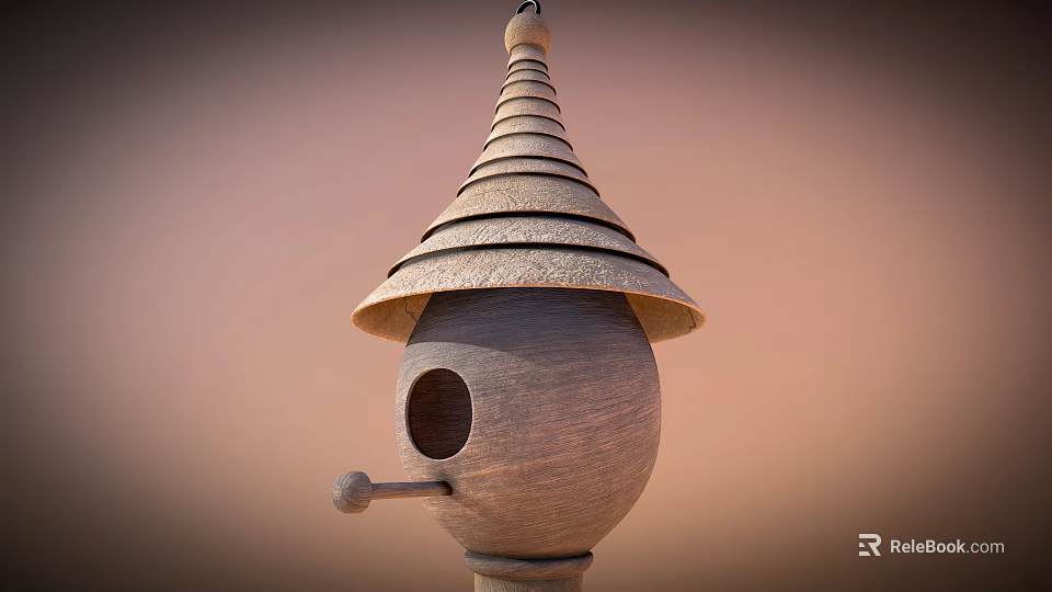 Wooden Children's Play Equipment With Conical Roof Spherical Body And Circular Opening Design 3d model 