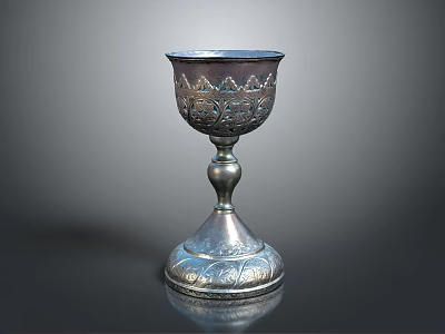 Elegant Silver Engraved Wine Goblet With Decorative Base And Ornate Patterns 3d model