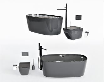 Modern Bathtub Toilet Faucet Tissue Box Toilet Brush 3d model