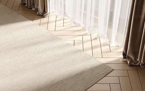 Modern Square Carpet Wood Floor Curtain Gauze Curtain 3d model