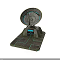 Futuristic Satellite Dish Antenna Structure With Stone Base And Blue Glowing Lines