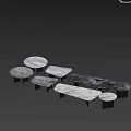 Modern Marble Coffee Table Set With Round Top And Black Metal Legs