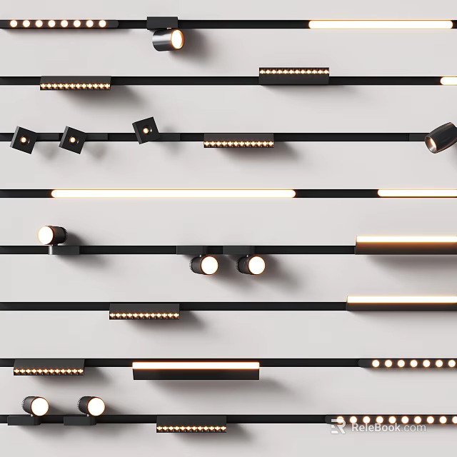Modern Minimalist Lighting Fixtures With Black Gold Strip And Spotlights Design 3d model 