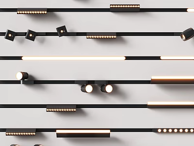 Modern Minimalist Lighting Fixtures With Black Gold Strip And Spotlights Design 3d model