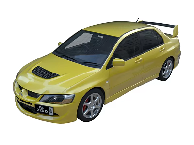 Yellow Sporty Sedan Car With Rear Spoiler And Alloy Wheels Grille Design 3d model