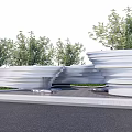 Modern Curved Landscape Wall Design With Greenery And Trees In Outdoor Space