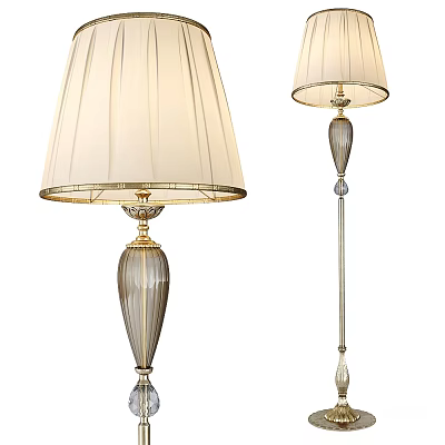 Elegant Classic Floor Lamp With Pleated Cream Shade And Glass Base Accents 3d model