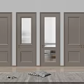 Modern Hinged Doors Featuring Glass Panels And Solid Wood Panels In Light Tones 3d model