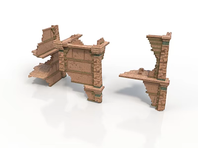Ruined Architectural Structure Featuring Broken Brick Walls And Damaged Columns 3d model