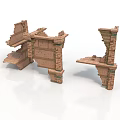 Ruined Architectural Structure Featuring Broken Brick Walls And Damaged Columns