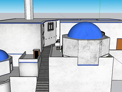 White Building Architectural Model With Blue Dome Staircase And Structural Details 3d model