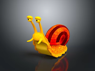 Cartoon Anthropomorphic Snail Character With Big Eyes Yellow Body And Red Spiral Shell 3d model