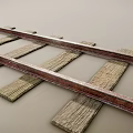 Train Traveling On Rusty Rail Tracks With Wooden Sleepers And Metal Rails