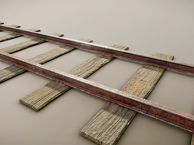 Train Traveling On Rusty Rail Tracks With Wooden Sleepers And Metal Rails 3d model