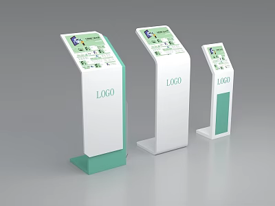 Vertical Display Stands Featuring White and Green Design with Screen and Logo 3d model