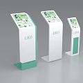 Vertical Display Stands Featuring White and Green Design with Screen and Logo