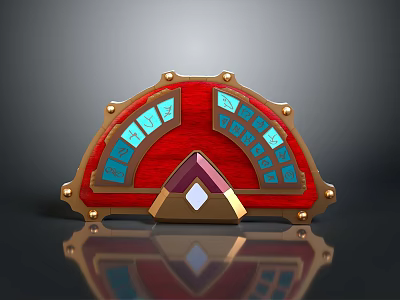 Ornate Decorative Panel With Red Body Gold Trim Blue Squares And Diamond Gem 3d model