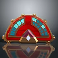Ornate Decorative Panel With Red Body Gold Trim Blue Squares And Diamond Gem