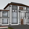 Two Story Detached Villa With White Exterior Wooden Door Porch And Landscaping
