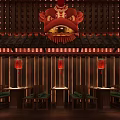 Traditional Chinese Hotpot Restaurant Interior With Wooden Decor Red Lanterns Dragon Ornaments And Dining Tables