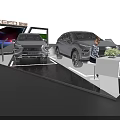 Stylish Modern Exhibition Stand Displaying EXEED Silver SUV With Sleek Design Elements 3d model