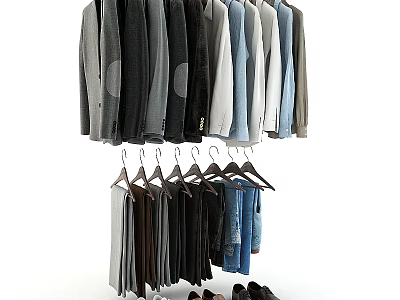 Hanging Clothes On Hangers With Various Styles Including Shirts Pants And Jackets 3d model
