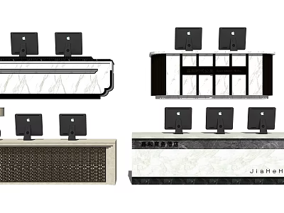 Sleek Modern Reception Desk Designs With Marble Countertop Multiple Monitors And Cabinets 3d model