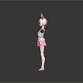 Game And Movie Character With Pink Cat Ears Pink Hair White Top And Pink Skirt
