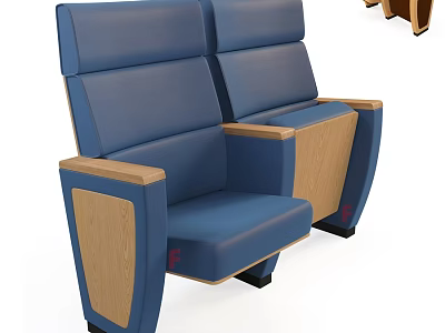 Modern Blue Upholstered Leisure Chair With Wooden Armrests And Double Seats 3d model