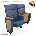 Modern Blue Upholstered Leisure Chair With Wooden Armrests And Double Seats