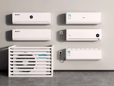 White Wall Mounted Air Conditioners and Standing Fan for Indoor Home Cooling Solutions 3d model