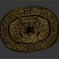 Ornate Golden Decorative Furniture Tray With Intricate Carvings And Oval Design