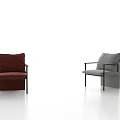 Two Modern Red and Gray Armchairs with Black Metal Frames on White Background 3d model