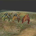 Mythical Armored Dinosaur Creatures as Fantasy Characters on Grassy Outdoor Terrain